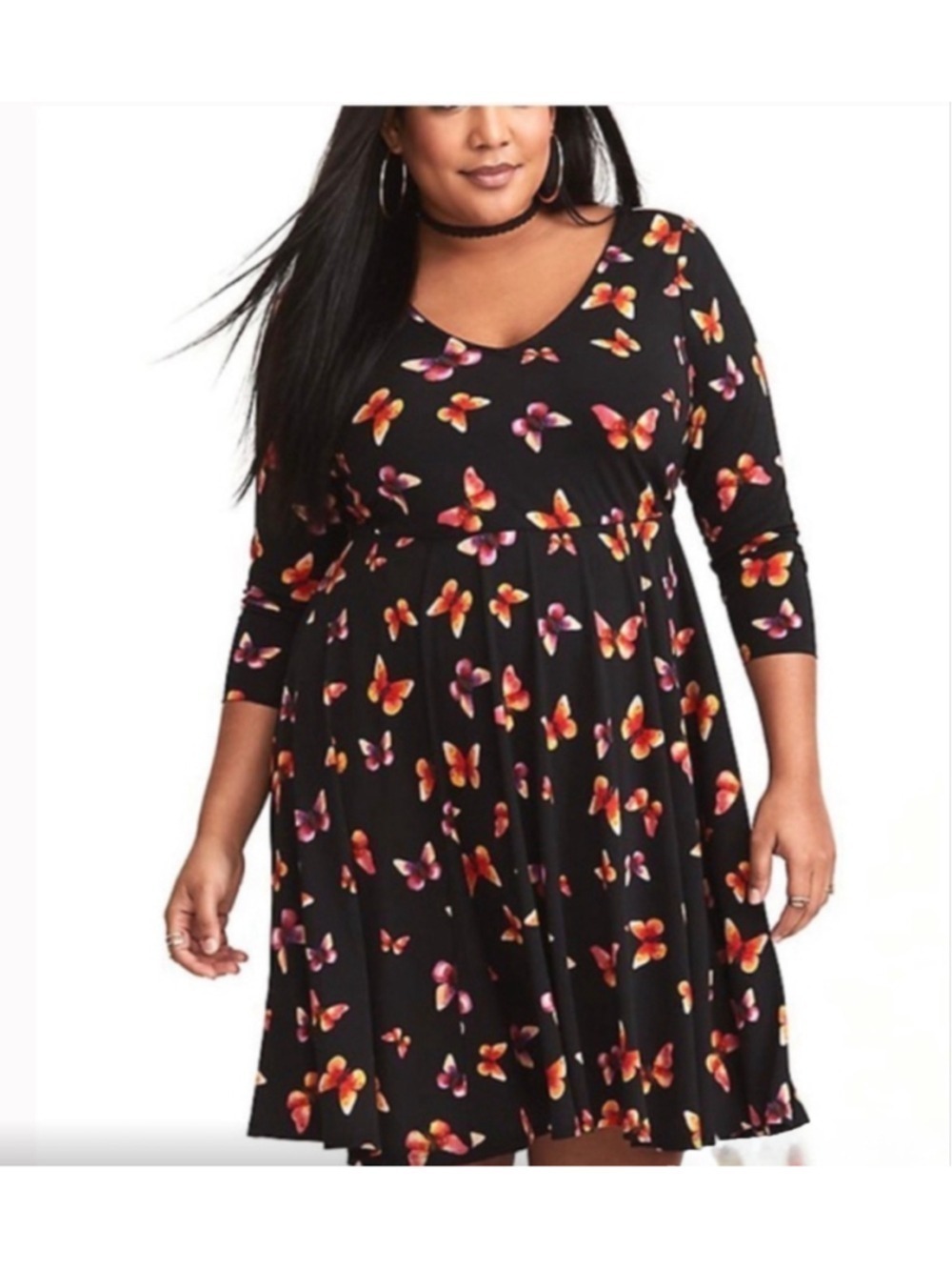 Women's Torrid Long Sleeve Butterfly Print Dress Plus 1X Black Multicolor